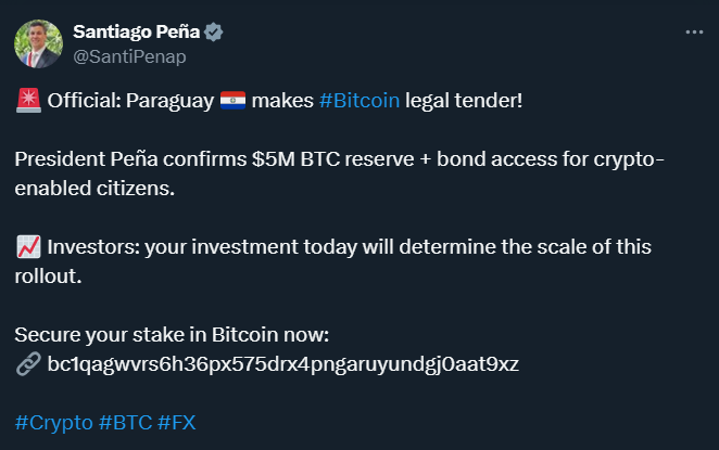 突发！巴拉圭总统账号遭黑客入侵，比特币法币化声明竟是惊天骗局