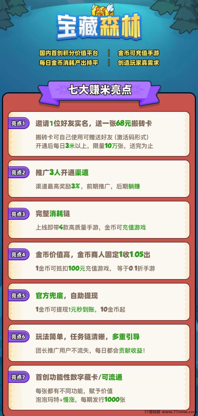 宝藏森林搬砖项目上线！搬砖褂机双模式，0投入也能轻松赚，稳定长久可提取！