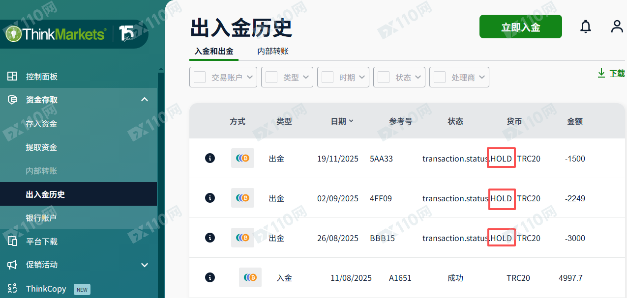 ThinkMarkets无故拒绝出金，本金也不给